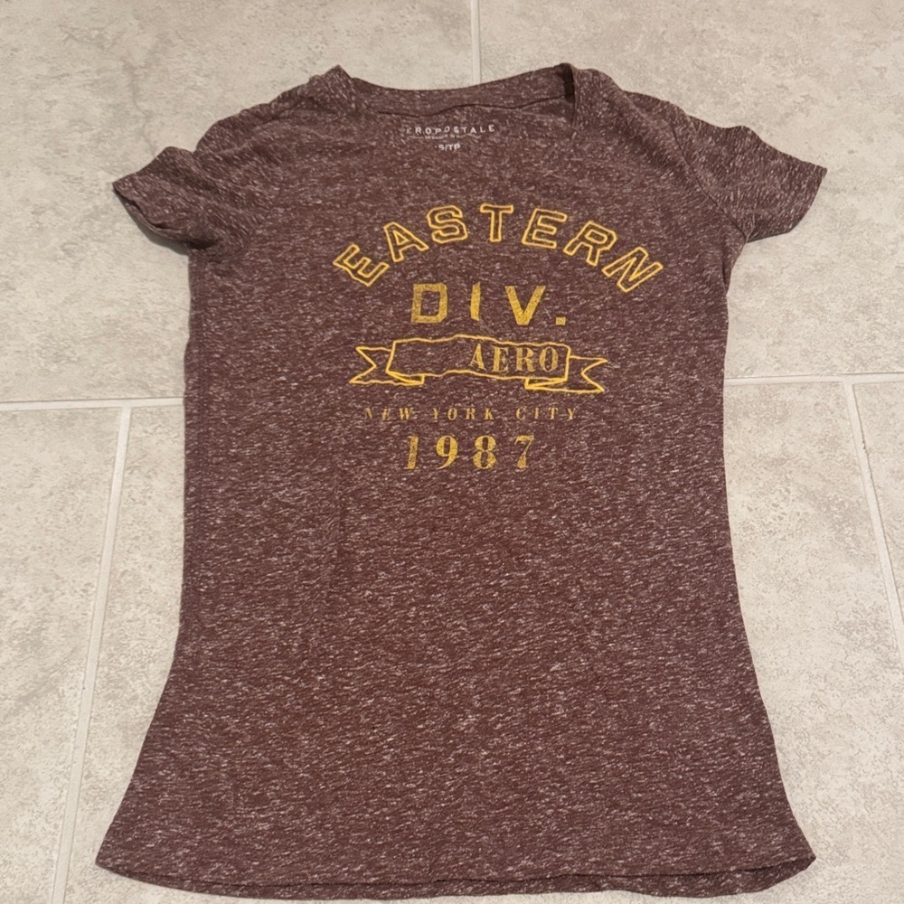 Aeropostale Maroon T-Shirt with White Text